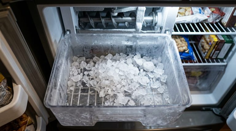 Ice maker making small or hollow cubes in an ice bin
